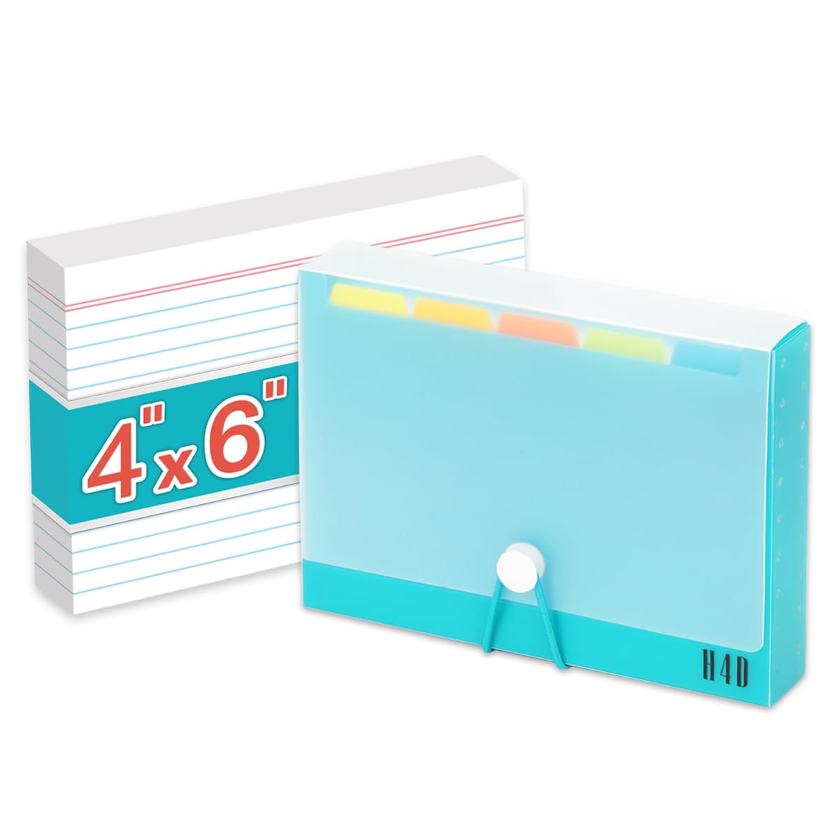 H4D 4x6 Index Card Case with 100 Heavyweight Ruled Index Cards and Dividers, Black