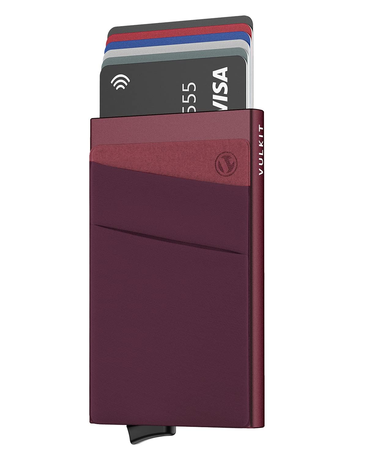 VULKIT Card Holder with Money Pocket Pop Up Wallet RFID Blocking Slim Metal Bank Card Case Holds 5 Cards and Notes