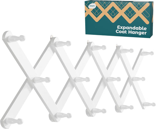OROPY Accordion Wall Hanger with 14 Pegs, Expandable Wooden Coat & Hat Rack