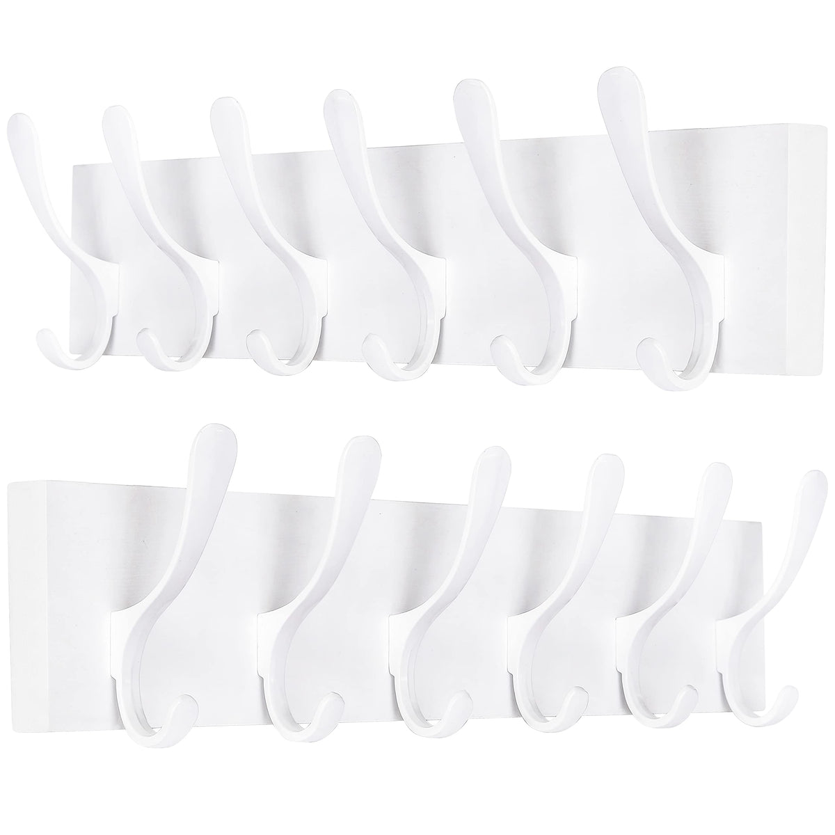SKOLOO Coat Rack Wall Mount - Wooden White Wall Coat Hook, Wall Coat Hanger Rack with 6 Hooks for Hanging Coats, Hats, Clothing, Scarfs, White