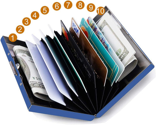 EASTNIGHTS RFID Credit Card Holder Protector Metal Credit Card Wallet Business Card Holder for Men Women Gift Box Package (Blue)