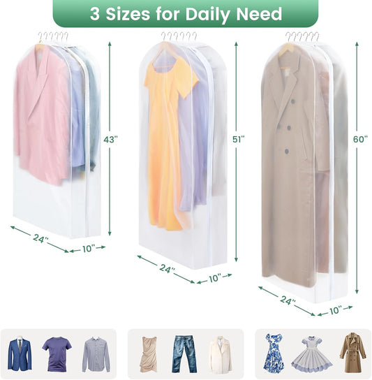 Carbrea 10" Gusseted Garment Bags for Hanging Clothes, 43 inches, 3 Pack