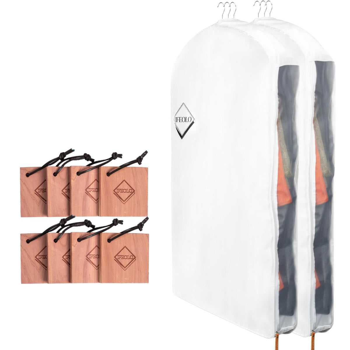 1PC Luxury 48'' Organic Cotton Garment Storage Bag | 4 Cedar Blocks for Fresh Smell| Breathable Garment Bag for Hanging Clothes for Closet Best for Suits, Sweaters, Short Dresses, Gowns