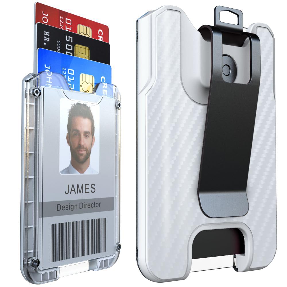 LIUGX Badge Holder with Metal Clip, Carbon Fiber-Texture, Hold 4 Cards