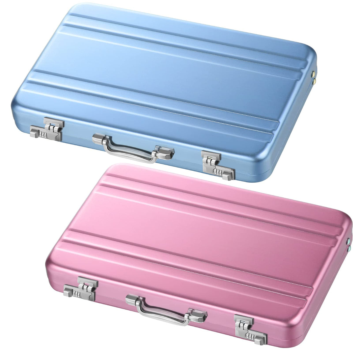 Oudain 2 Pcs Mini Briefcase Business Card Holder Case,Pink, Blue