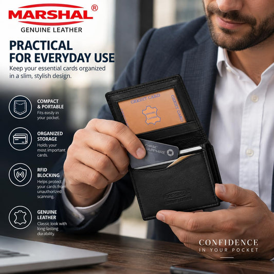 Genuine Leather Expandable Credit Card Outside Id Business Card Holder Wallet 070BK