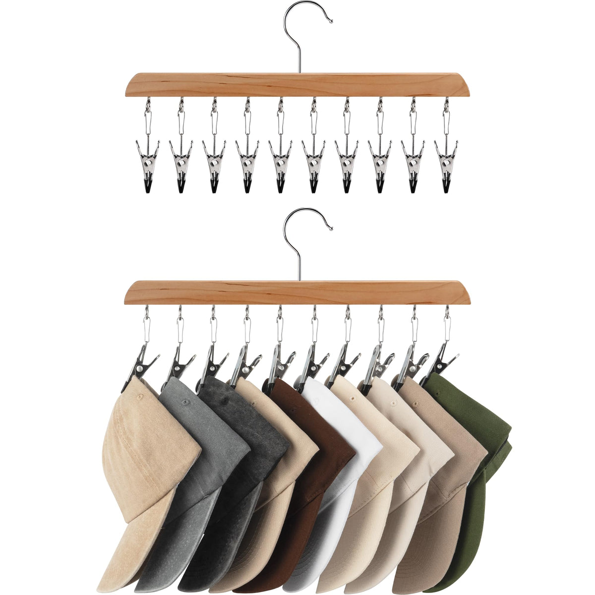 StorageWorks Hat Organizer 2 Pack, Black Cap Hanger Rack with 10 Clips