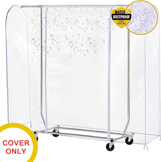 Ruibo Clear Garment Rack Cover Dustproof Clothes Rack Cover with 2 Durable Zipper/Clothing Waterproof Protector (L:71x20x60 inch)