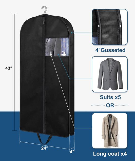 KIMBORA 43" Suit Bags for Closet Storage and Travel, Gusseted Hanging Garment Bags for Men Suit Cover With Handles for Clothes, Coats, Jackets, Shirts(3 Packs)