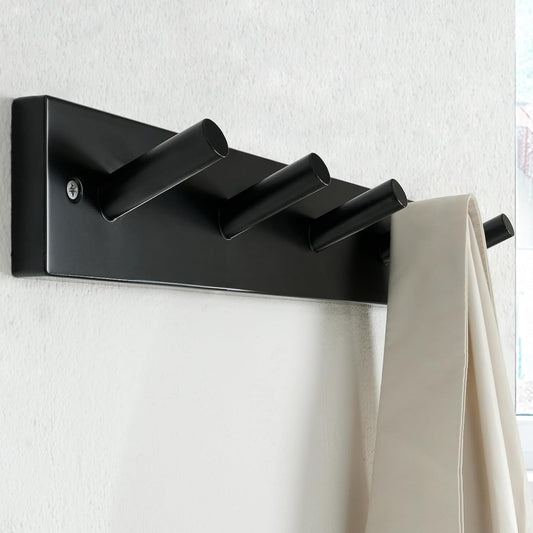 SKOLOO Coat Rack Wall Mount 17 inch, 5 Hooks, Bamboo, Shaker Style, Black