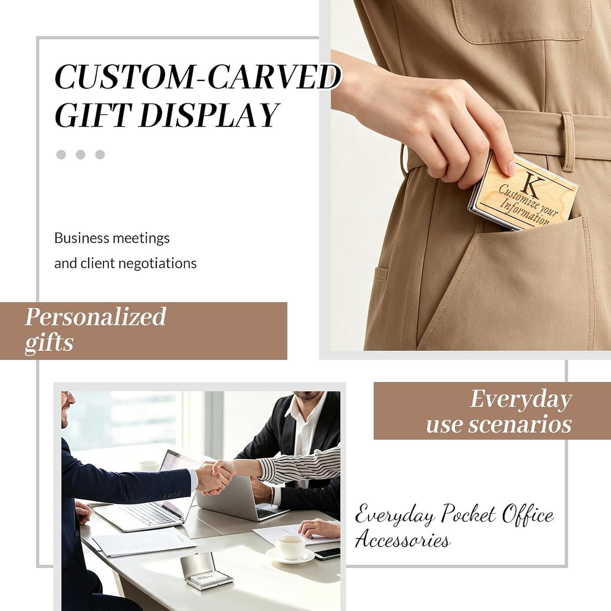 Custom Wooden Engraved Name Logo Slim Business Card Holder For Men