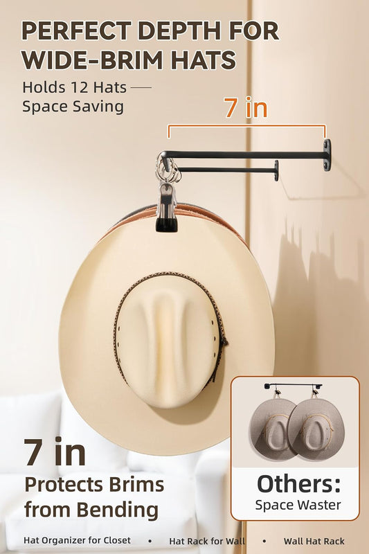 Cowboy Hat Rack for Wall Cowboy Hats Hook 12 Clips Metal Cowboy Hat Hanger