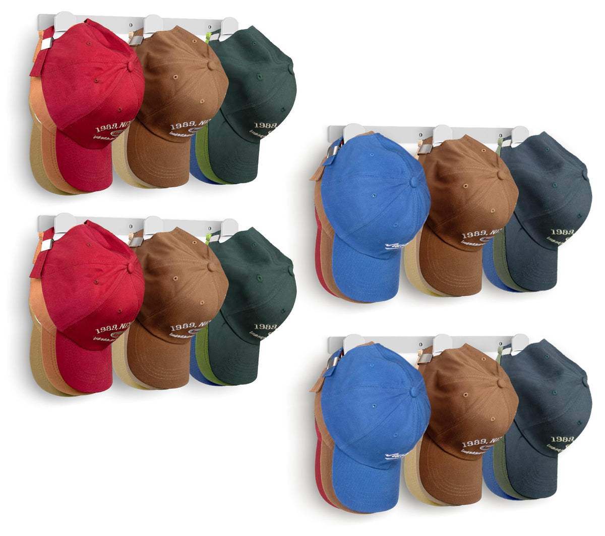 KIMBORA 2 Packs Hat Rack for Wall, Hat Organizer for Baseball Caps, 3 Mounting Options Cap Hook Hanger, Strong Snapback Holder Storage Display for Door, Room, Closet (Black)