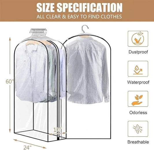 5 Pack 60" All Clear Garment Bags for Hanging Clothes Storage, 10" Gusseted Large Capacity Garment Rack Cover, Large Hanging Clothing Bag for Dress Gowns, Coats, Suit, Down Jacket