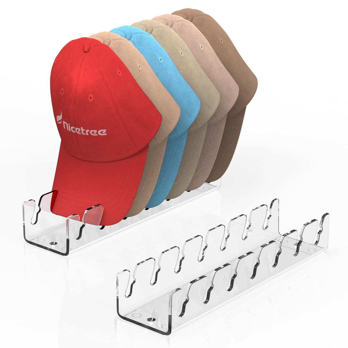 Nicetree Hat Racks for Base ball Caps Wall - Metal Hat Organizer for 48 Baseball Caps Holder, 2 Pack Baseball Hat Storage Organizer for Closet, Bedroom, Living Room