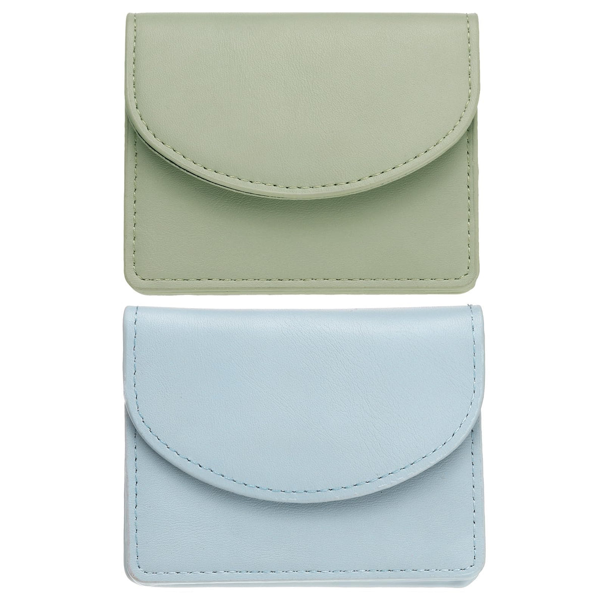 uxcell 2 Pcs Leather Business Card Case, Professional Slim Business Card Holder Business Card Holder Wallet with 3 Card Slots for Men and Women, (Light Brown/Light Green)