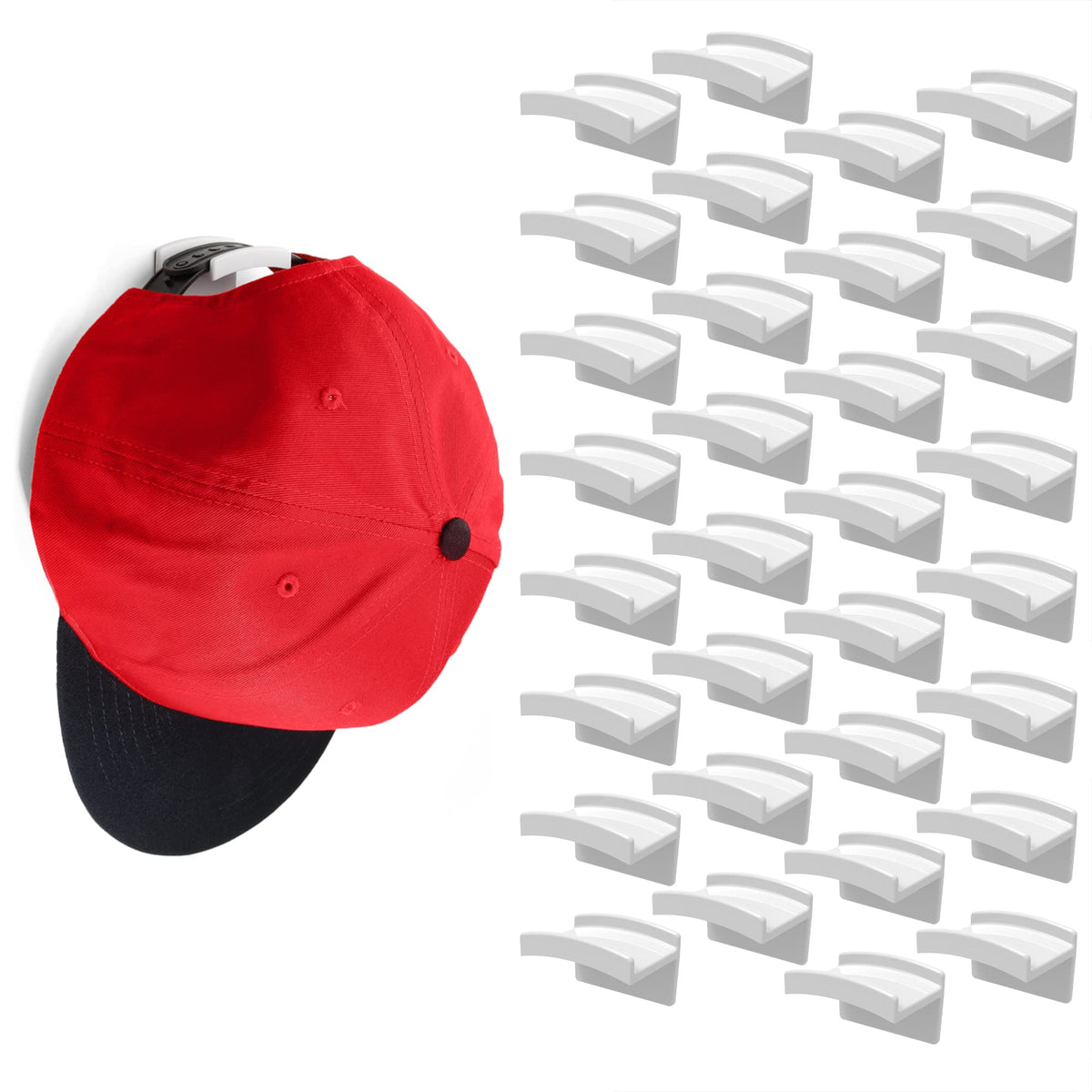 Modern JP Adhesive Hat Hooks for Wall (16-Pack) - Minimalist Hat Rack Design, No Drilling, Strong Hold Hat Hangers - USA Patented, White