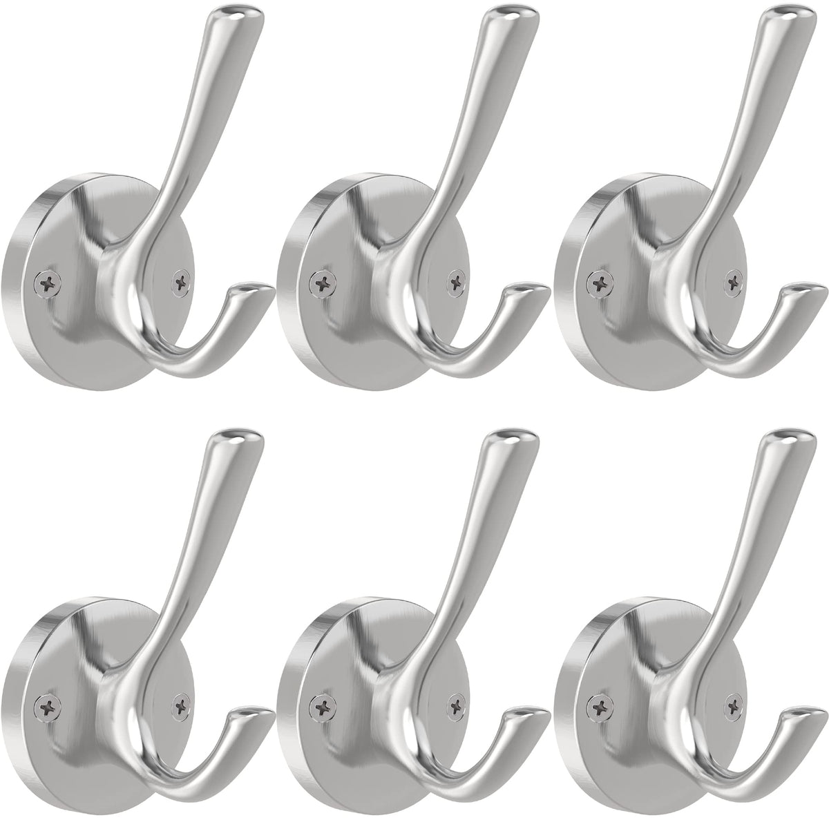TOFIIGREM Brushed Nickel Robe Hooks Towel Hooks, 3 Pack Coat Hook Heavy Duty Mudroom Hook Double Bathrobe Hook Wall Mounted, Hat Hooks for Entryway Bathroom Kitchen Closet