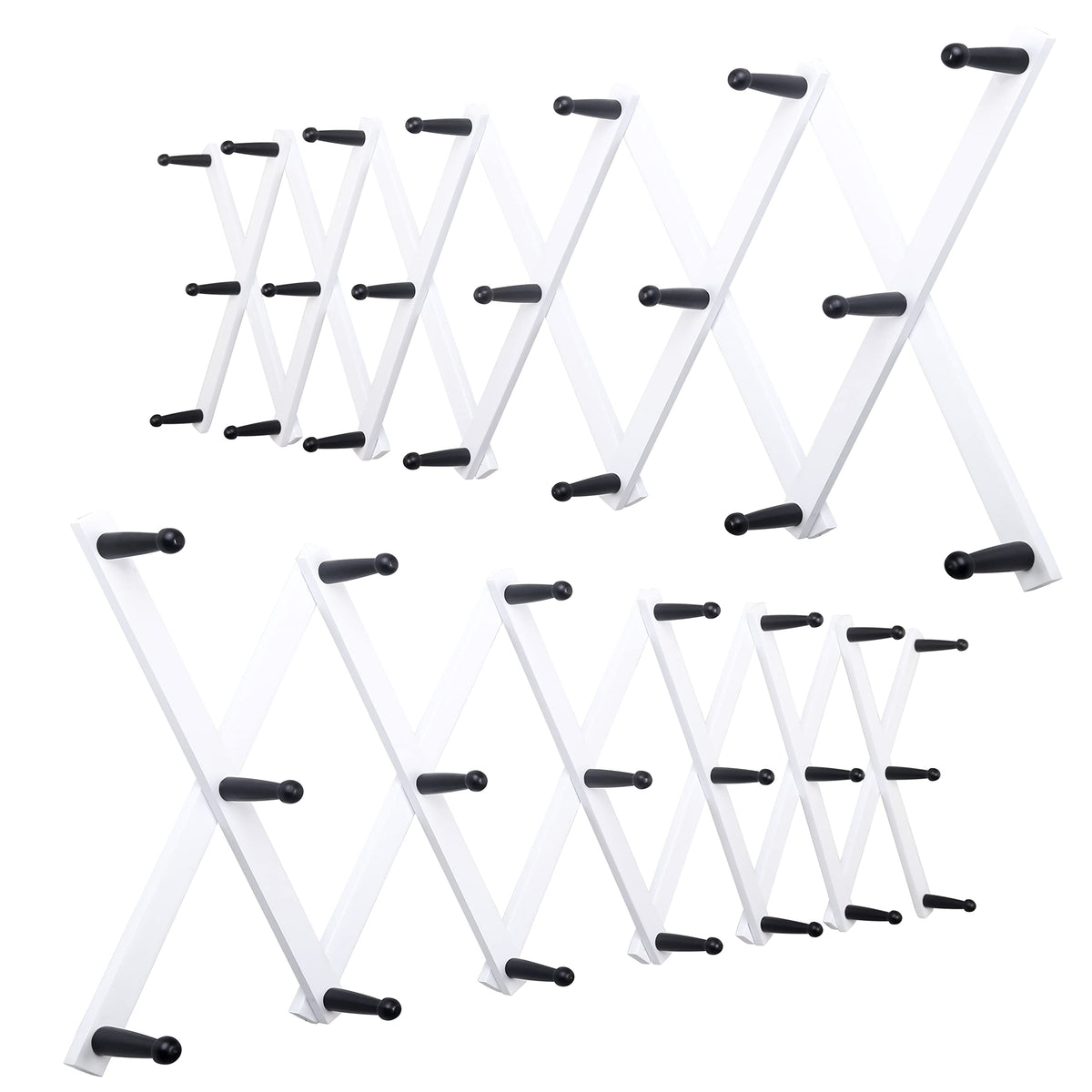 WEBI Accordion Wall Hanger, Wooden Coat Rack Wall Mounted, Hat & Cap Hook Rack, 16 Peg Hooks, Walnut Color