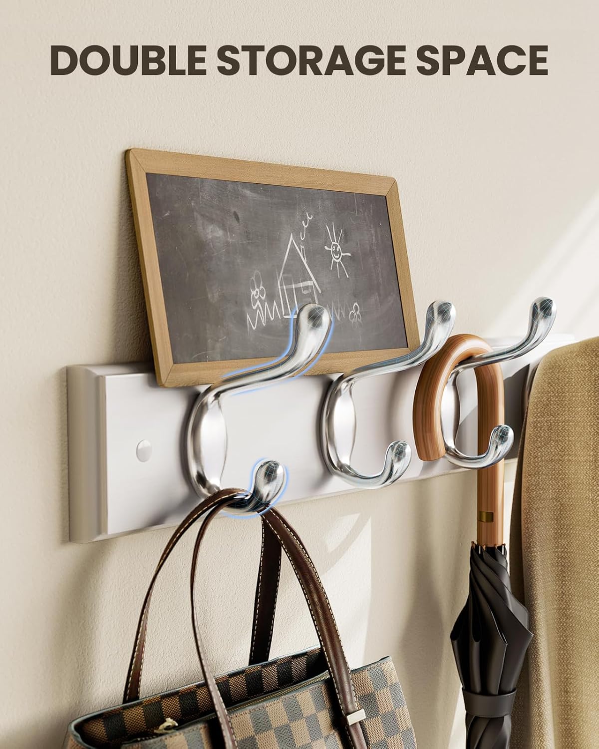 Amada Coat Rack Wall Mount 2 Pack, Coat Hangers with 8 Hooks, White