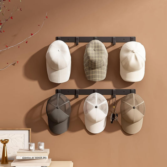 2 Pack Hat & Coat Rack - Wall Mounted Aluminum Alloy Hook Rack (5 Hooks Black)