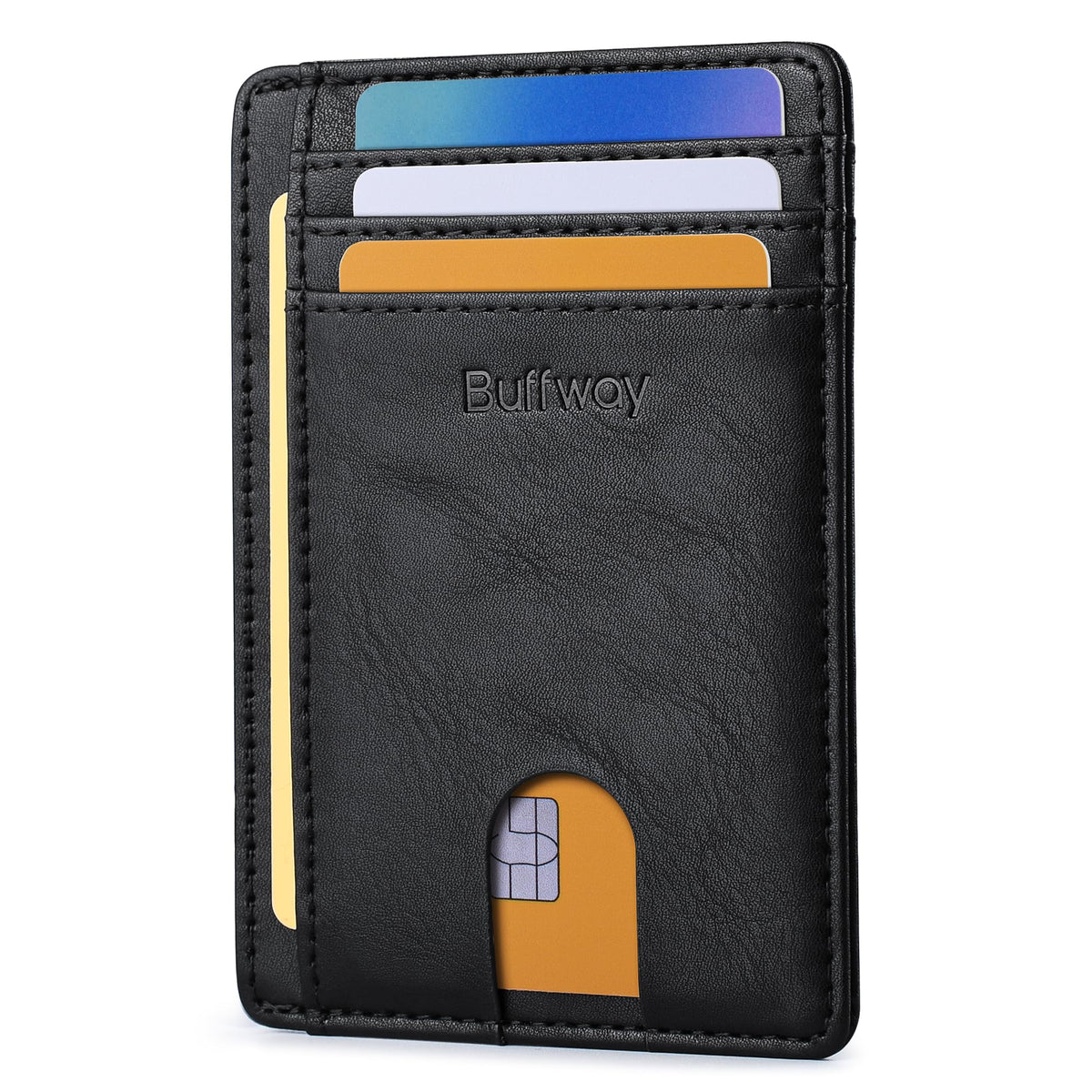 Buffway Slim Minimalist Front Pocket RFID Blocking Leather Wallets for Men and Women - Alaska Cherry