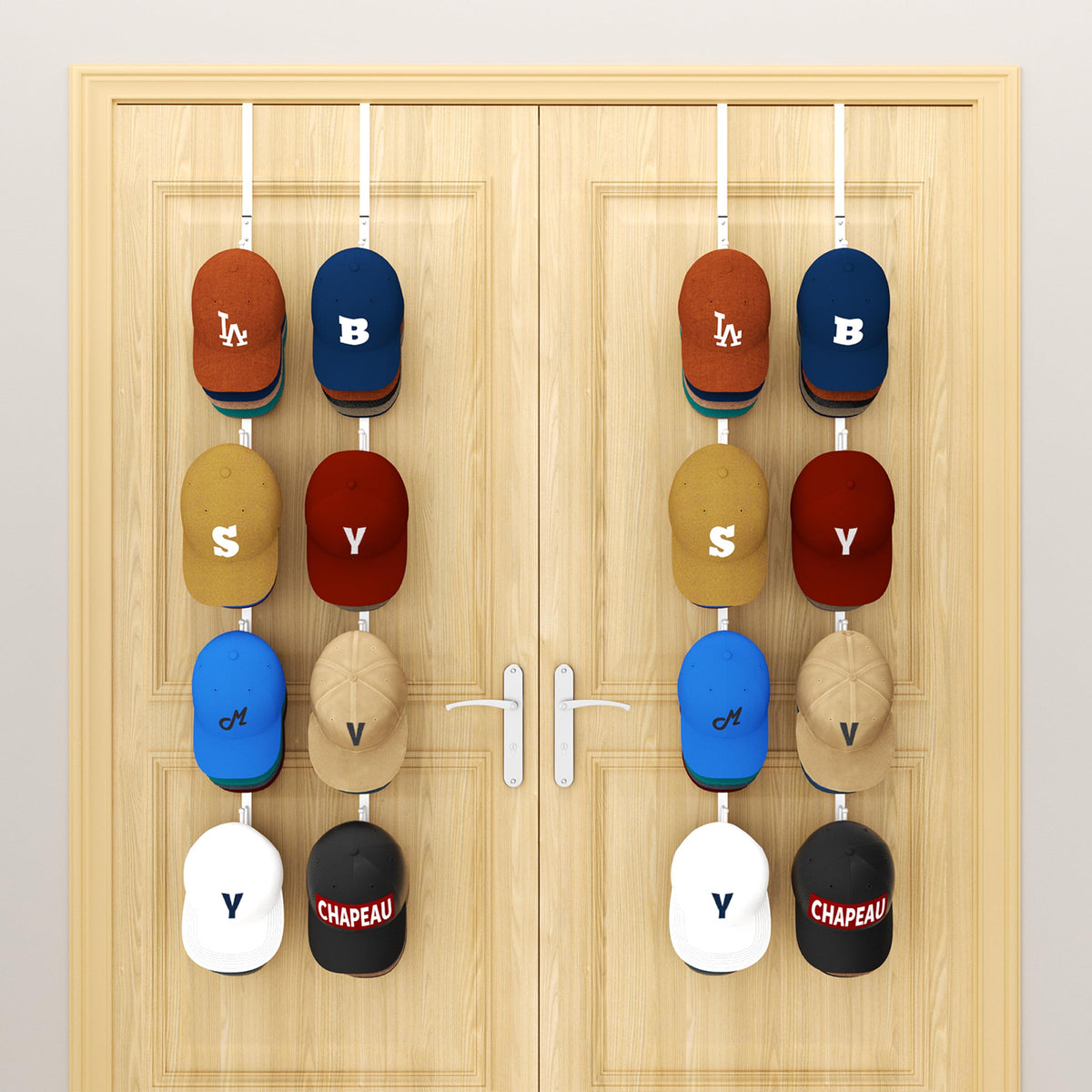 HapiRm Over Door Hat Rack - 2 Packs Hat Organizer with 8 Hooks Design, Hanging Baseball Cap Organizer Storage Holds Up to 40 Caps for Door, Bedroom, Closet (Black)