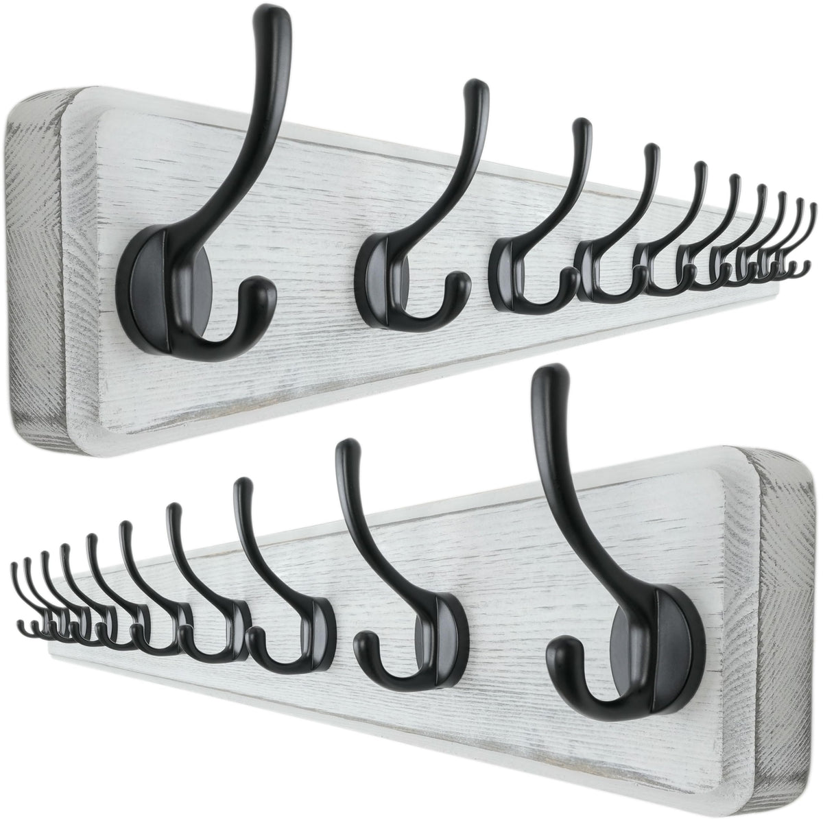 Dseap Wall Mounted Coat Rack: Patented, Heavy-Duty, 17.4" Long 5-Double-Hooks Wooden Hanger Rail for Winter Coats, Hat, Jacket, Clothing - Natural & Black