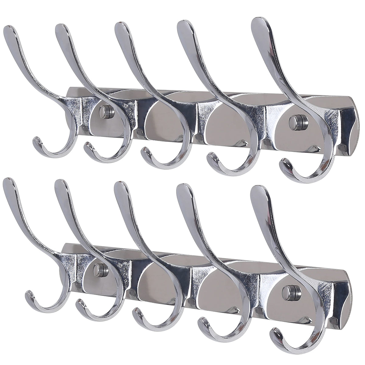 SKOLOO Coat Rack Wall Mount - Modern, Metal Wall Coat Rack with 5 Hooks, Pack of 2, Sturdy Wall Mounted Coat Hooks for Hanging Coat, Jacket, Clothes, Hat, Matte Black