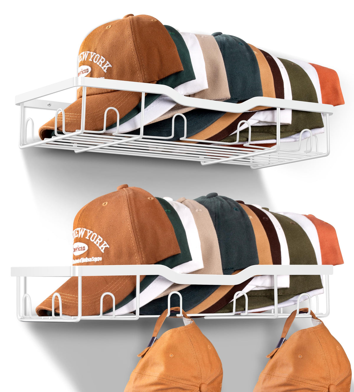 KEETDY Metal Hat Organizer for Baseball Caps Wall Hat Rack Fit 48 Caps Holder, 2 Packs Sturdy Wall Mounted Hat Storage Organizer, Gold