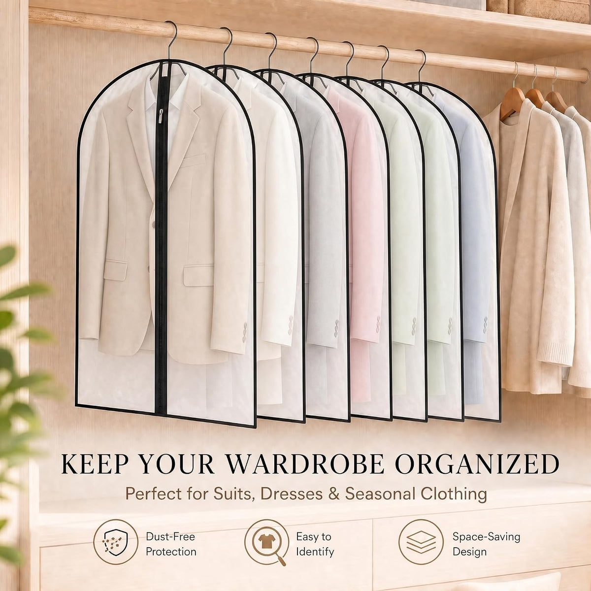 12 Pack Garment Bag with Zipper, 24 x 40inch Clear Garment Bags for Hanging Clothes, HKKZYT Durable PEVA Suit Storage Covers for Closet and Travel