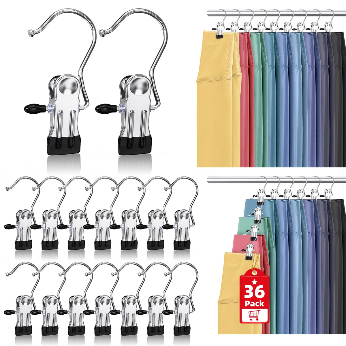 36 Pack Boot Hangers Clips for Closet, Heavy Duty Pants Hangers with Clips