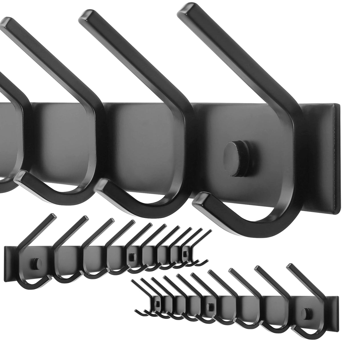 WEBI Coat Rack Wall Mounted,5 Coat Hooks for Hanging Coats,Heavy Duty Metal Double Hook Rack Hook Rail Coat Hanger Wall Mount for Clothes Entryway Jacket,Black,2 Packs