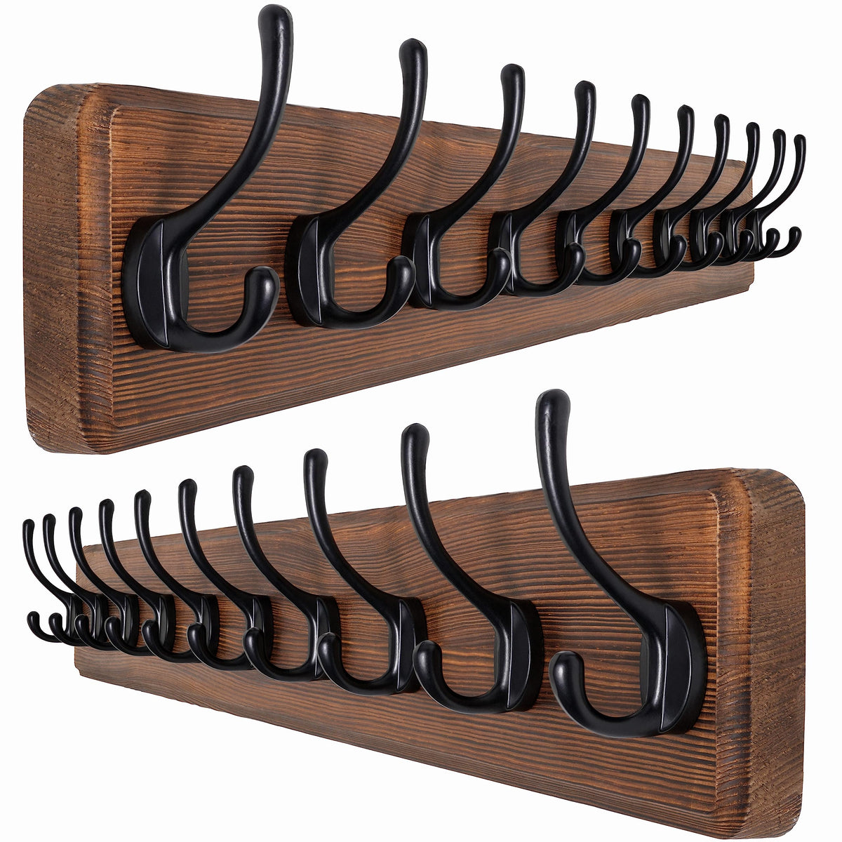 SKOLOO Rustic Coat Rack Wall Mount, 5 Hooks, 17 Inch, Solid Wood, White