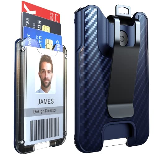 LIUGX Badge Holder with Metal Clip, Carbon Fiber-Texture, Hold 4 Cards
