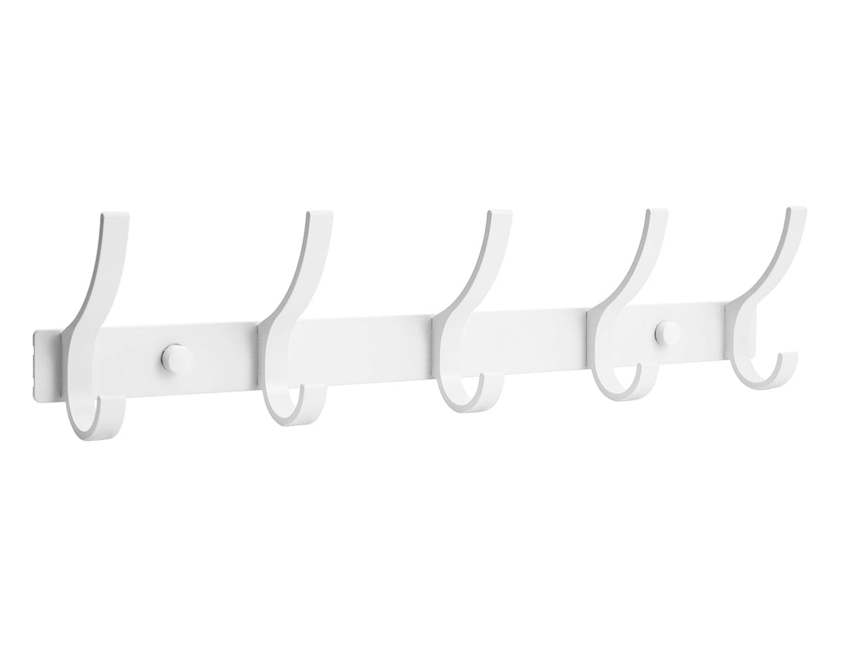 Optish Coat Rack Wall Mount, Coat Hook Wall Mount, Wall Hooks for Hanging, Hat Rack for Walls, Coats Hanger with 12 Hook, Towel Hooks for Bathrooms (2 Pack, White)