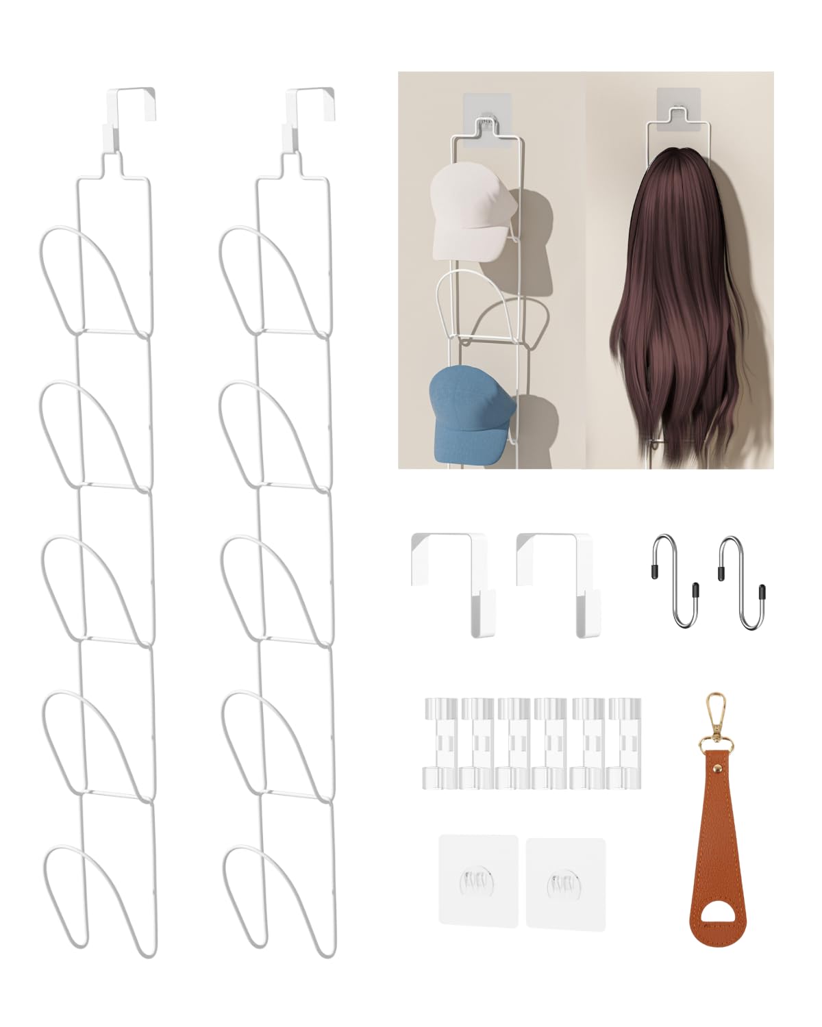 LINFIDITE 10 Pack Hat Rack Hanger Holder Organizer Closet Hanging Baseball Cap Display Storage Rack for Scarves Handbags Towels Clothes Ties Over Door Wall Mounted w Hanging Hook Black