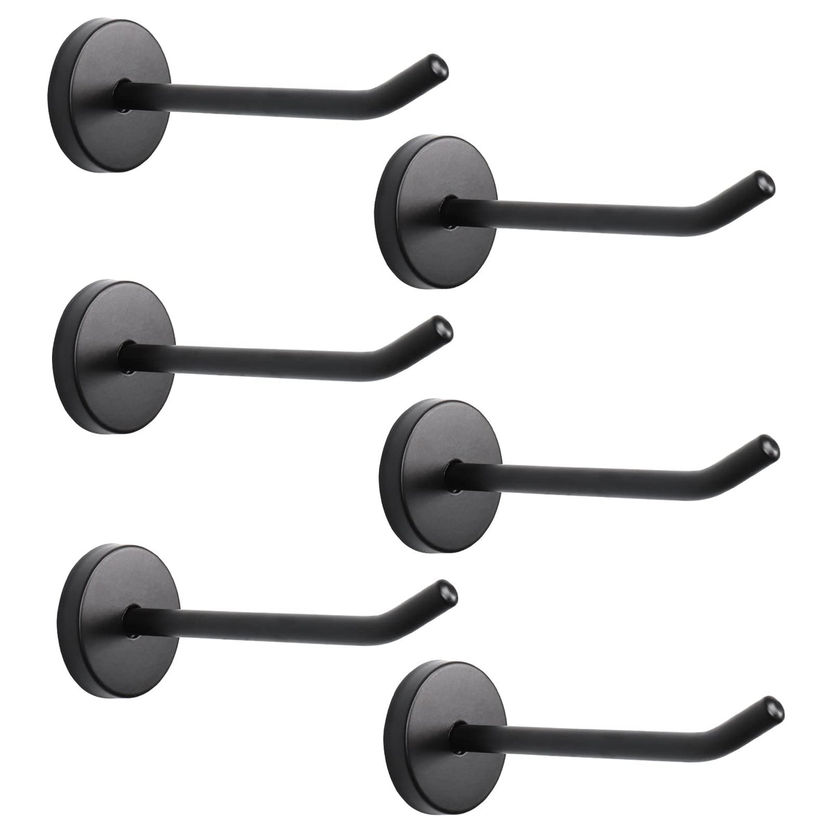 NearMoon Coat Hooks, Wall Mount Hooks for Hanging Hat Hurse Robe, 304 Stainless Steel Heavy Duty Towel Hangers for Bathroom Livingroom Hotel Kitchen Garage, 6 Pack (8 Inch, Matte Black)