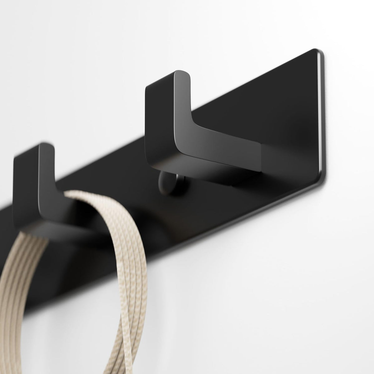 Black Coat Rack Wall Mount - 12.5" Rail with 4 Right-Angle Hooks(1 Pack)