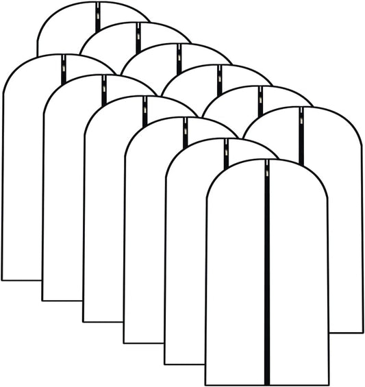 Garment Bags for Hanging Clothes 12 PCS Transparent Waterproof Dustproof Storage for Wardrobe Storage Suit Covers for Closet Cloth Cover Washable Clear Reuse Full Zipper for Suits Gowns 24''x40''