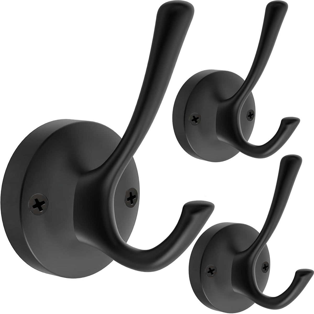 TOFIIGREM Brushed Nickel Robe Hooks Towel Hooks, 3 Pack Coat Hook Heavy Duty Mudroom Hook Double Bathrobe Hook Wall Mounted, Hat Hooks for Entryway Bathroom Kitchen Closet