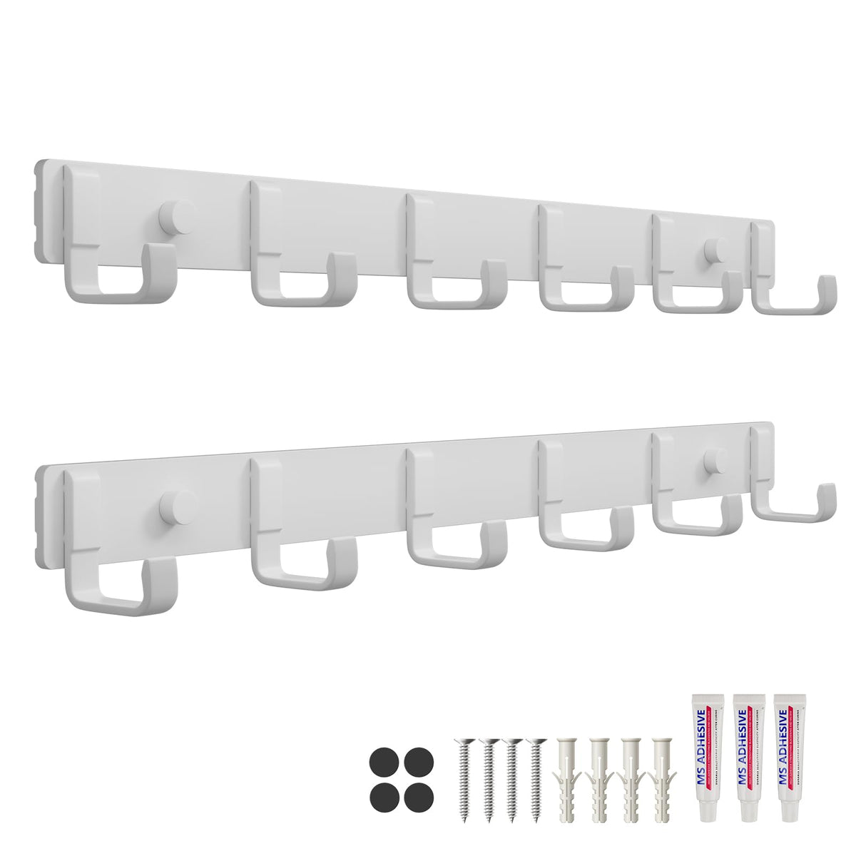 16" Heavy Duty Wall Mount Coat Rack with 6 Hooks, 2-Pack (Black)