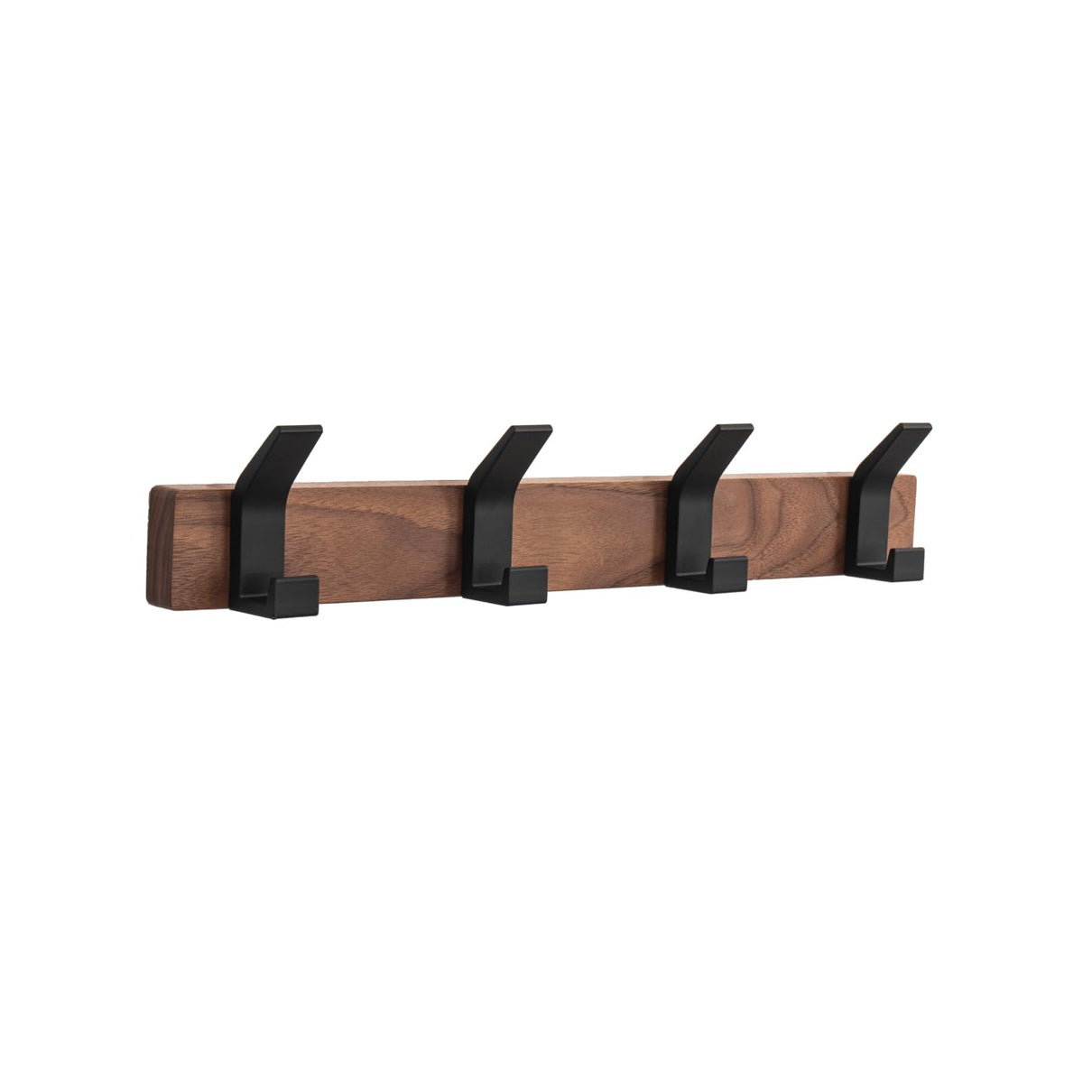 Coat Rack Wall Mount - 15.7 Inches Walnut Wood Coat Hooks Coat Rack Wall Mount with 4 Hooks Black Aluminum Coat Hooks for Hanging Coat Hat Bag Hat Rustproof Coat Hanger