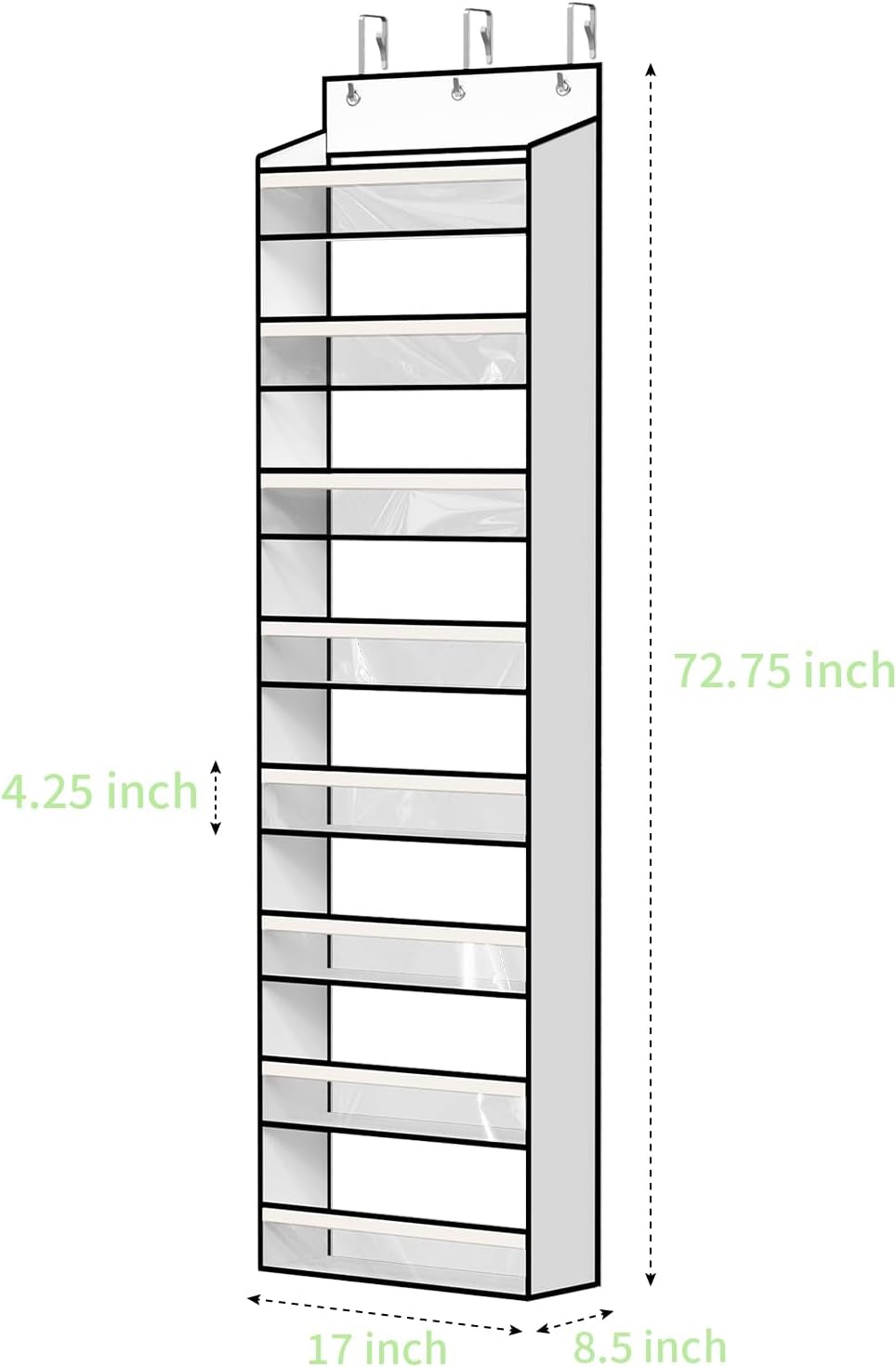 KEEPJOY 8-Tier Over the Door Hat Rack for Baseball Caps, Holds Up to 120 Caps Large Capacity Hanging Hat Storage Organizer with Clear Deep Pockets, Hat Holder for Nursery, Bedroom, Closet (White)
