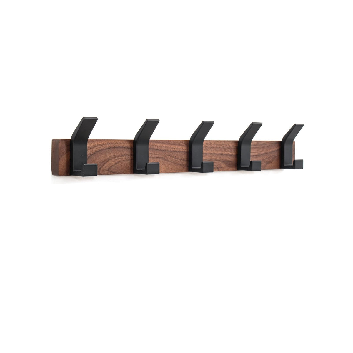 Coat Rack Wall Mount - 15.7 Inches Walnut Wood Coat Hooks Coat Rack Wall Mount with 4 Hooks Black Aluminum Coat Hooks for Hanging Coat Hat Bag Hat Rustproof Coat Hanger