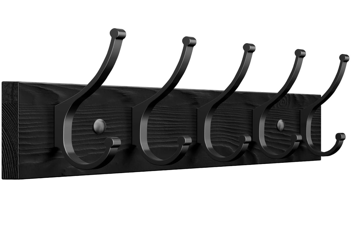 Optish 2 Pack Wooden Coat Rack Wall Mount, 16.1" Rustic Coat Hanger Hooks with 10 Double Hooks, Wall Coat Rack for Hat, Clothes, Bags, Jacket, Brown