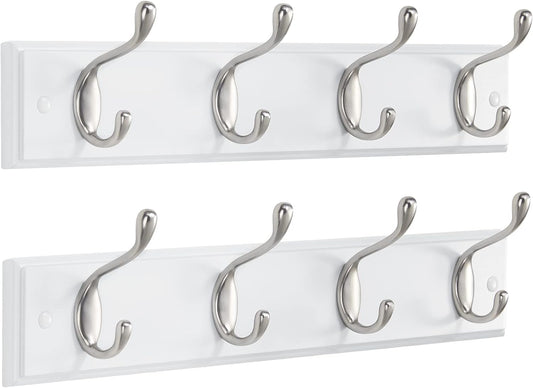 Amada Coat Rack Wall Mount 2 Pack, Coat Hangers with 8 Hooks, White