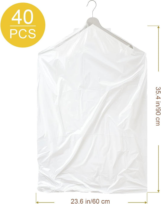 Gretchin 40 Pack Garment Bags - Set of 40, 60x90cm Plastic Dry Cleaning Bags for Hanging Clothes Storage