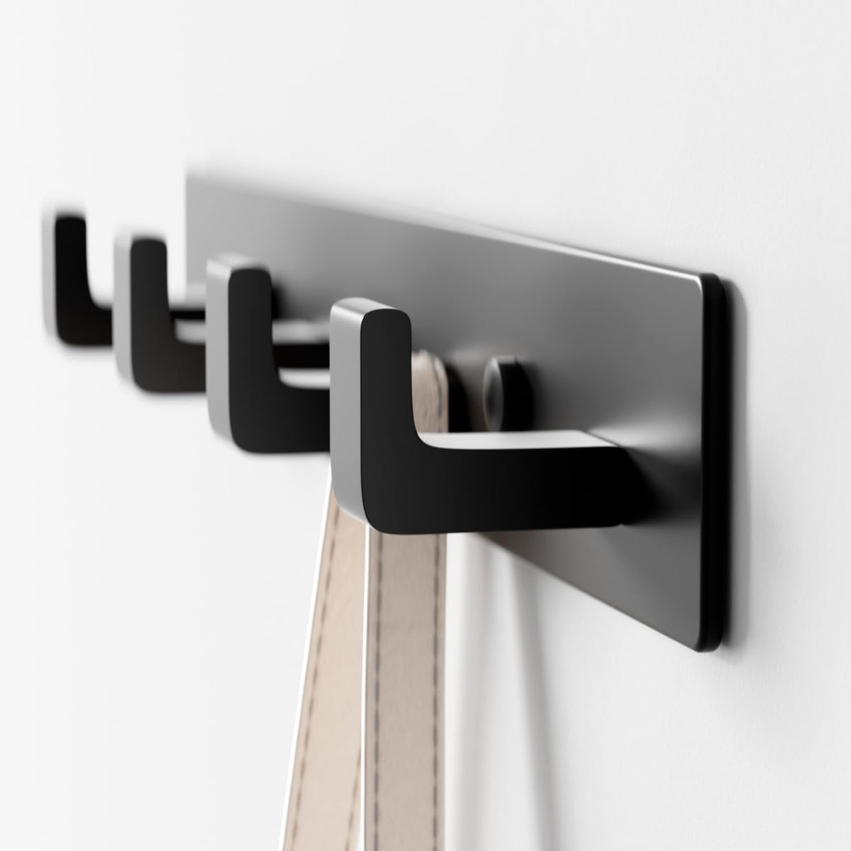 Black Coat Rack Wall Mount - 12.5" Rail with 4 Right-Angle Hooks(1 Pack)