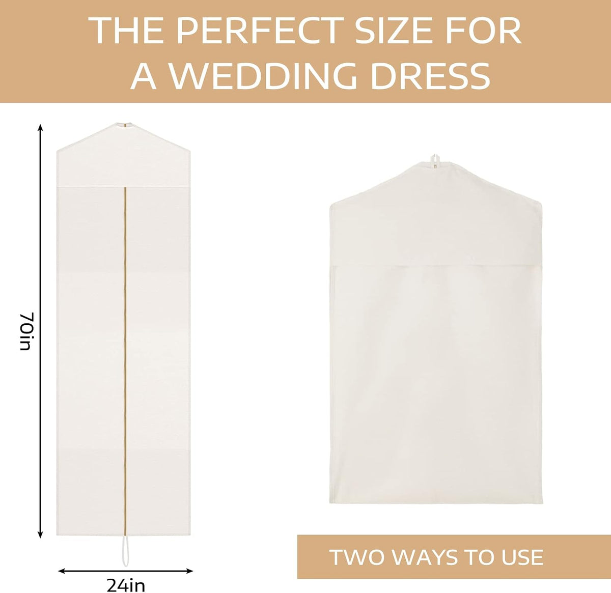 Sotiff Cotton Dress Garment Bags for Gowns Travel,White,70 X 23.6 Inch